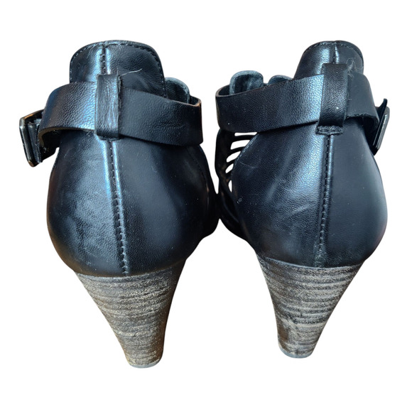 Paul Green Christy Black Leather Caged Huarache Strappy Heel Sandals Size 5.5 - Picture 3 of 12